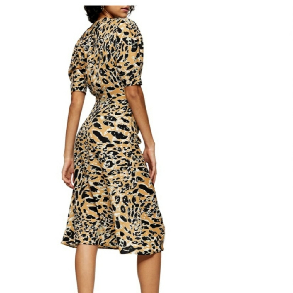 🎊HP🎊Topshop Leopard Print Wrap Midi Dress SZ 12